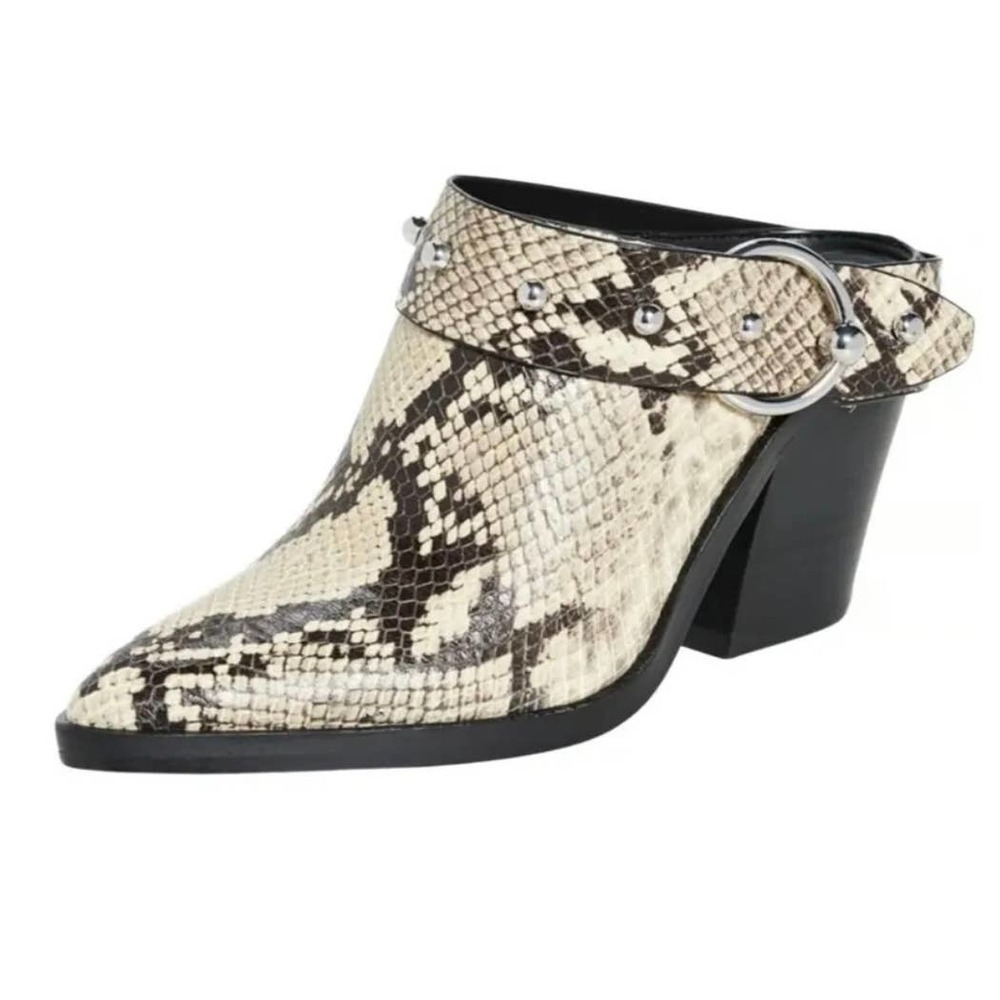 REBECCA MINKOFF SALLEST TOO‎ BUTTER EXOTIC SNAKE PRINT STUDDED MULES WOMEN'S 6.5
